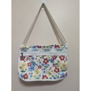 LeSportsac White Floral Crossbody Shoulder Bag Classic Hobo Purse Handbag
